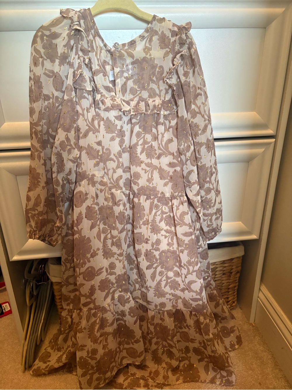 Zara Pink Blush Floral Metallic Accent Midi Dress